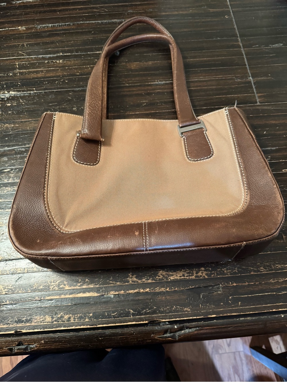Knomo Two-Tone Brown Canvas & Leather Shoulder Bag